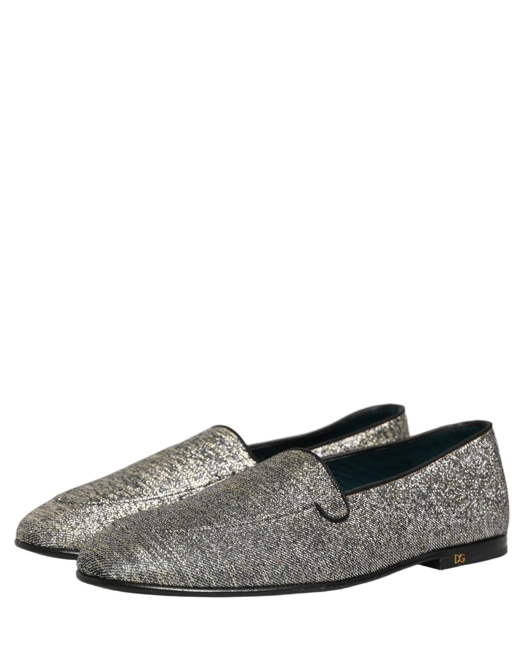 Chaussures Loafers Dolce & Gabbana Grises Pailletées Lurex Logo DG