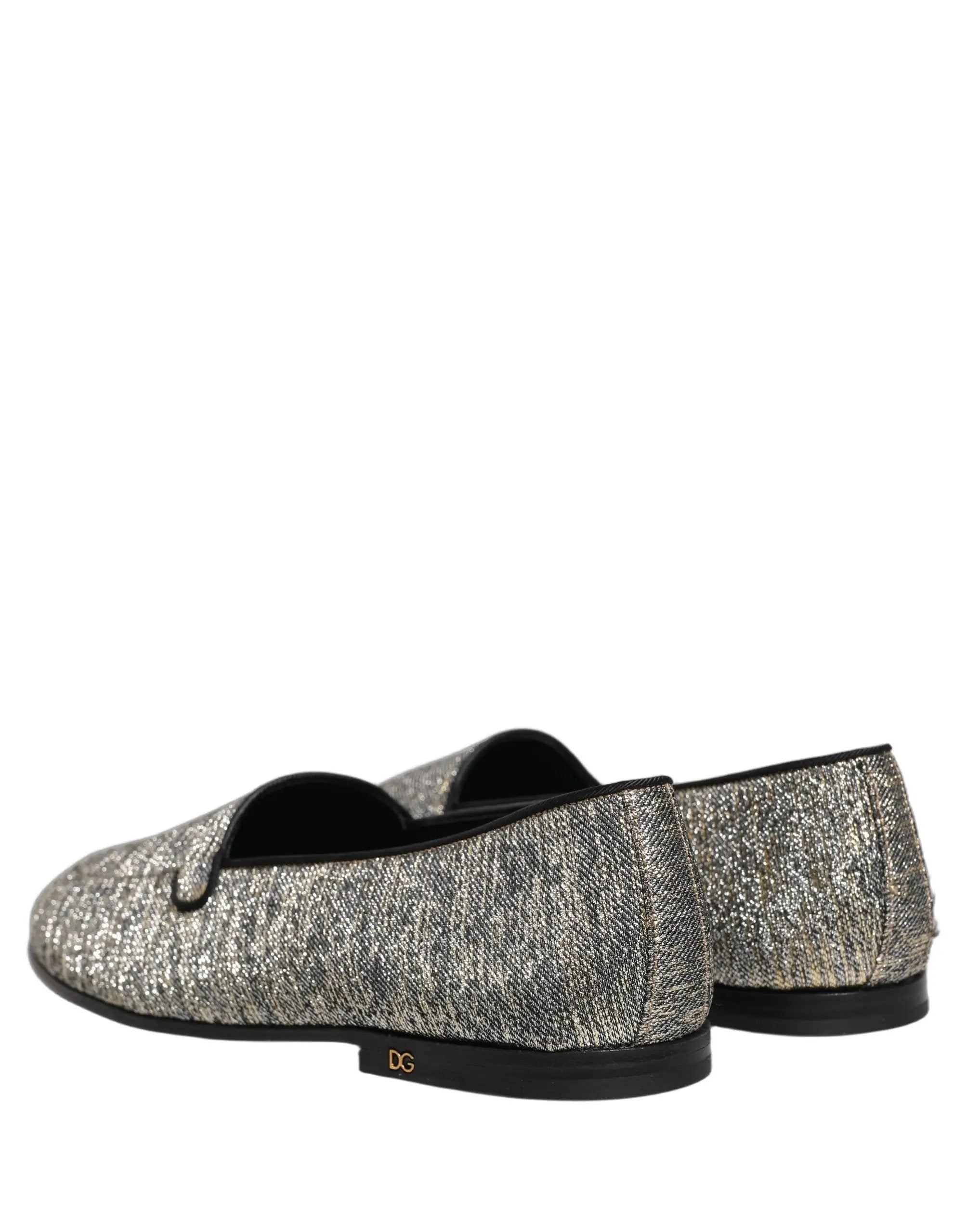 Chaussures Loafers Dolce & Gabbana Grises Pailletées Lurex Logo DG