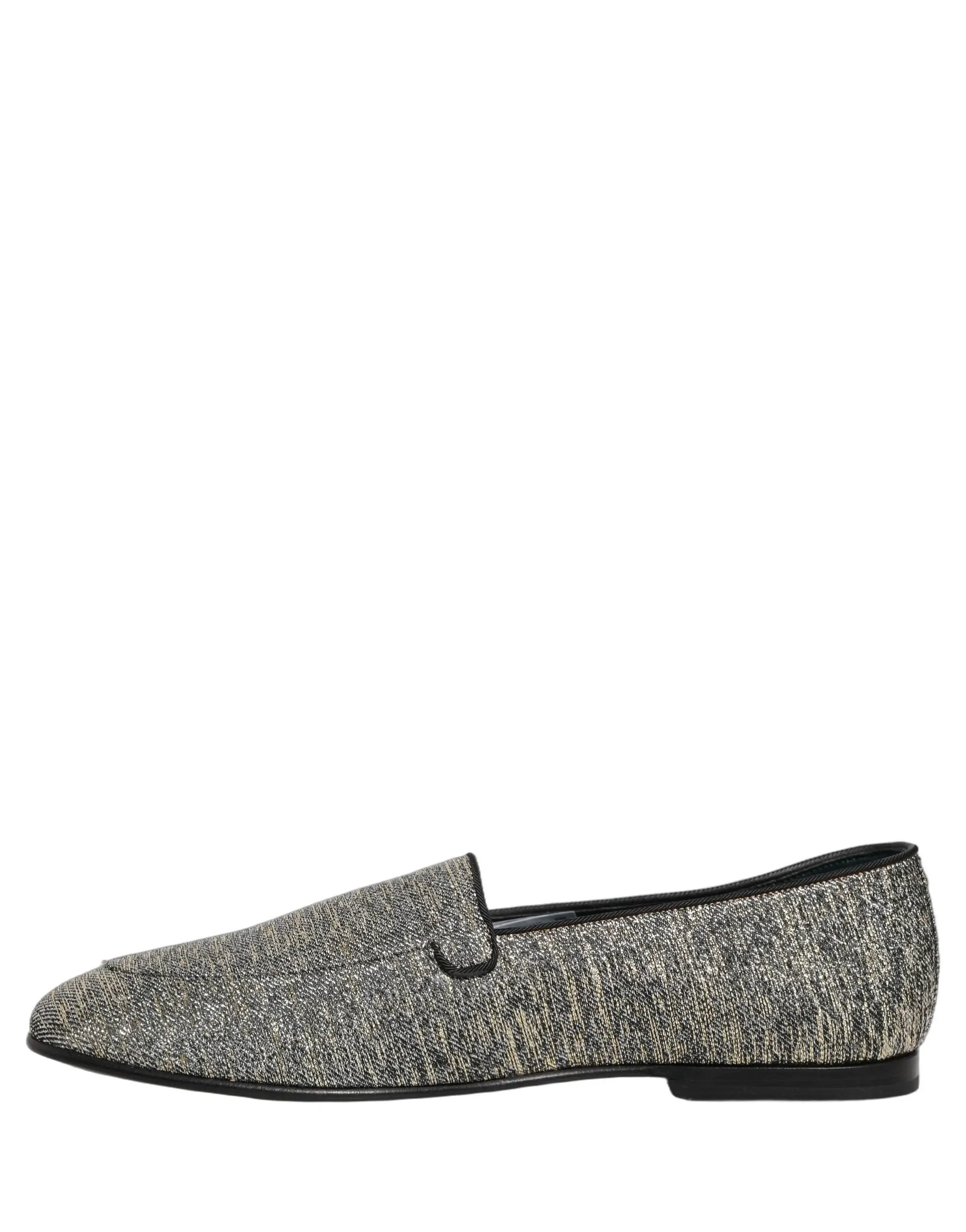 Chaussures Loafers Dolce & Gabbana Grises Pailletées Lurex Logo DG