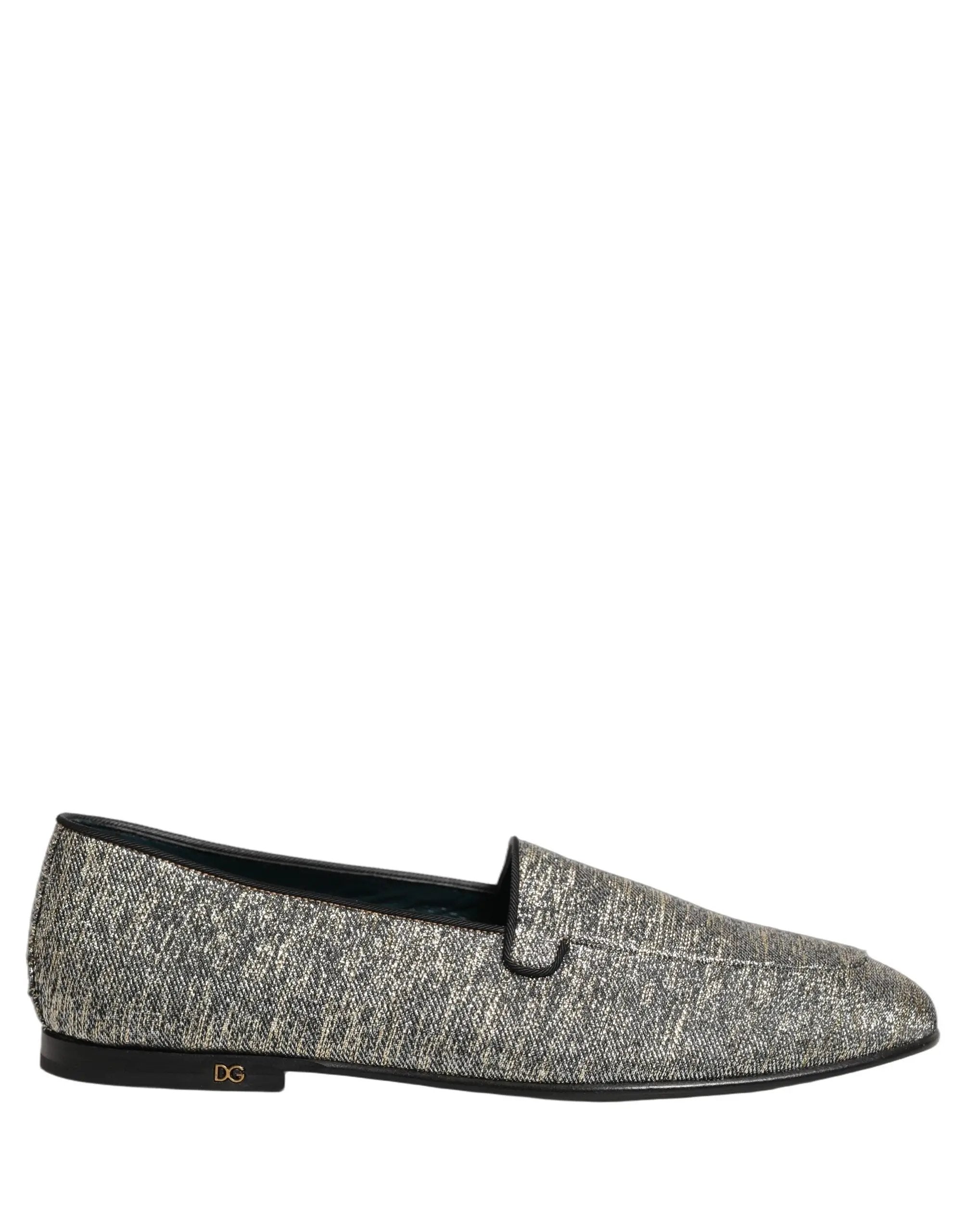 Chaussures Loafers Dolce & Gabbana Grises Pailletées Lurex Logo DG