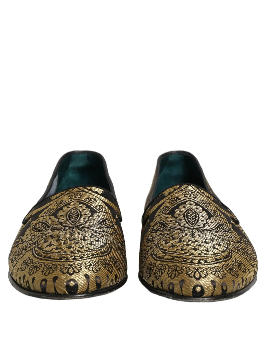 Dolce & Gabbana Gold Jacquard Leather Slip On Loafers Shoes