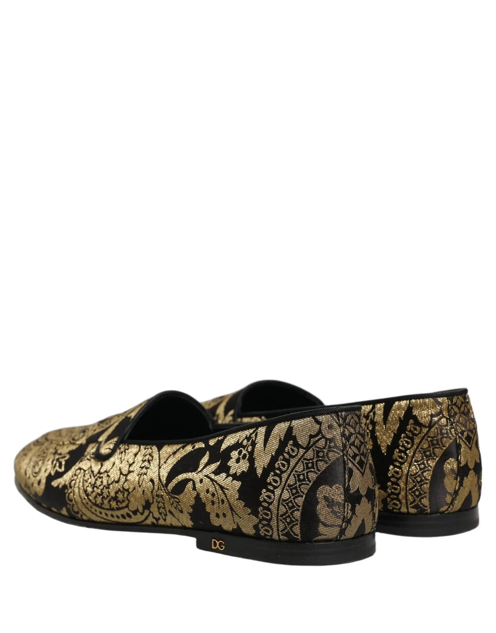 Dolce & Gabbana Gold Jacquard Leather Slip On Loafers Shoes