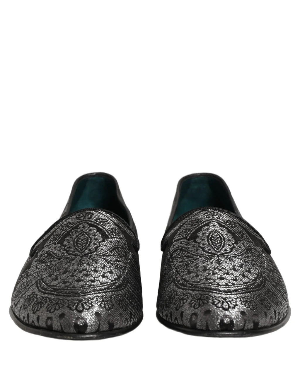 Dolce & Gabbana Silver Jacquard Leather Slip On Loafers Shoes