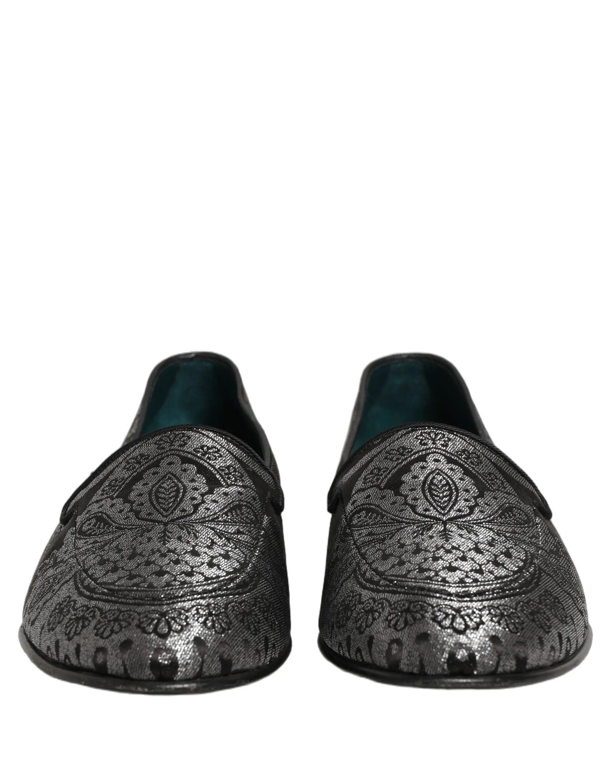 Dolce & Gabbana Silver Jacquard Leather Slip On Loafers Shoes