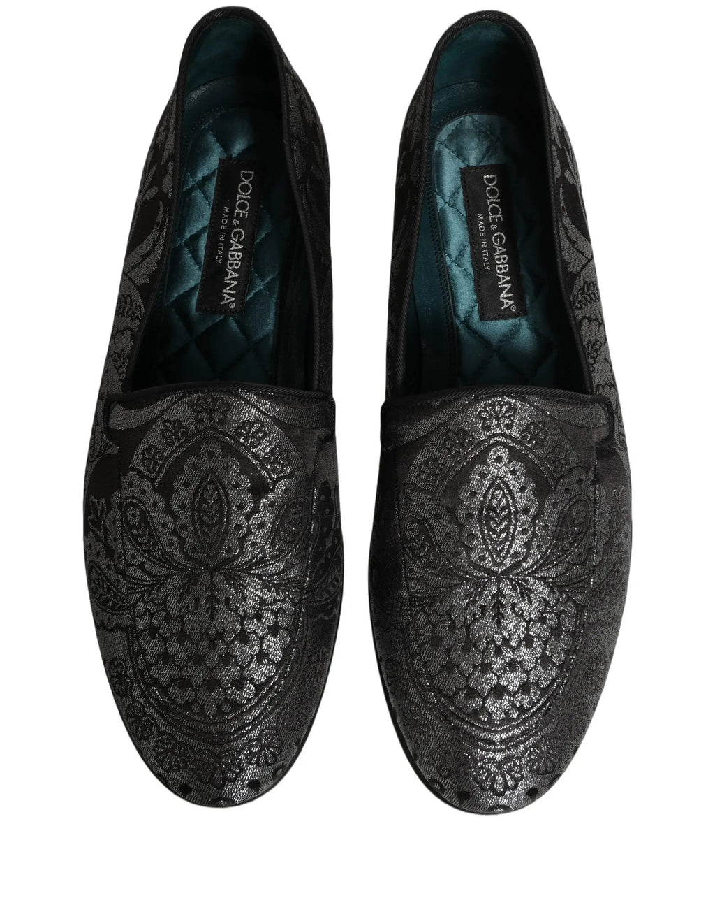 Dolce & Gabbana Silver Jacquard Leather Slip On Loafers Shoes
