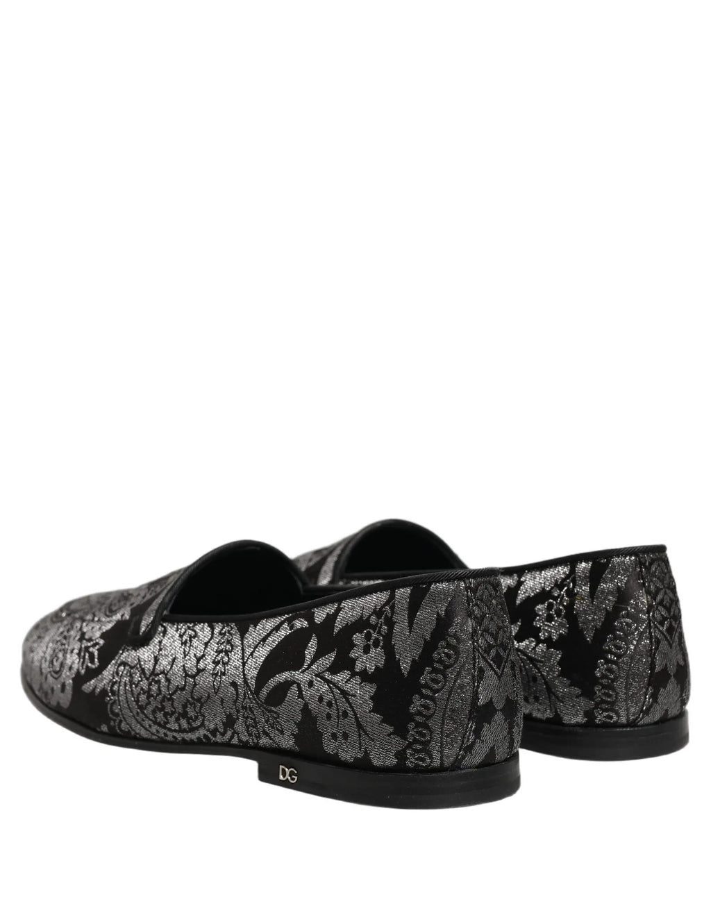 Dolce & Gabbana Silver Jacquard Leather Slip On Loafers Shoes