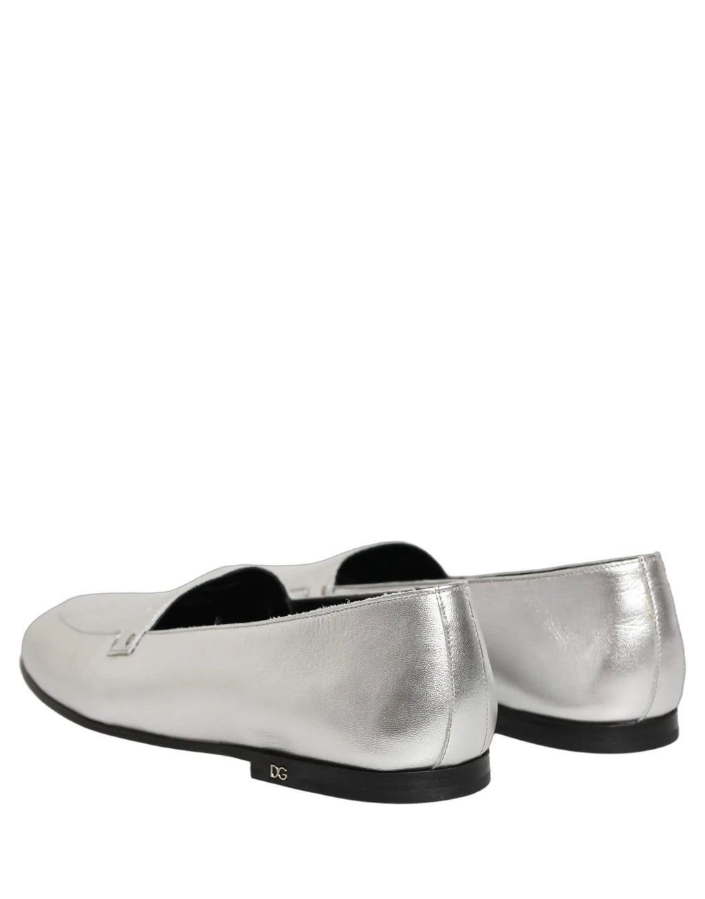 Dolce & Gabbana Silver Leather DG Logo Slip On Loafers Shoes