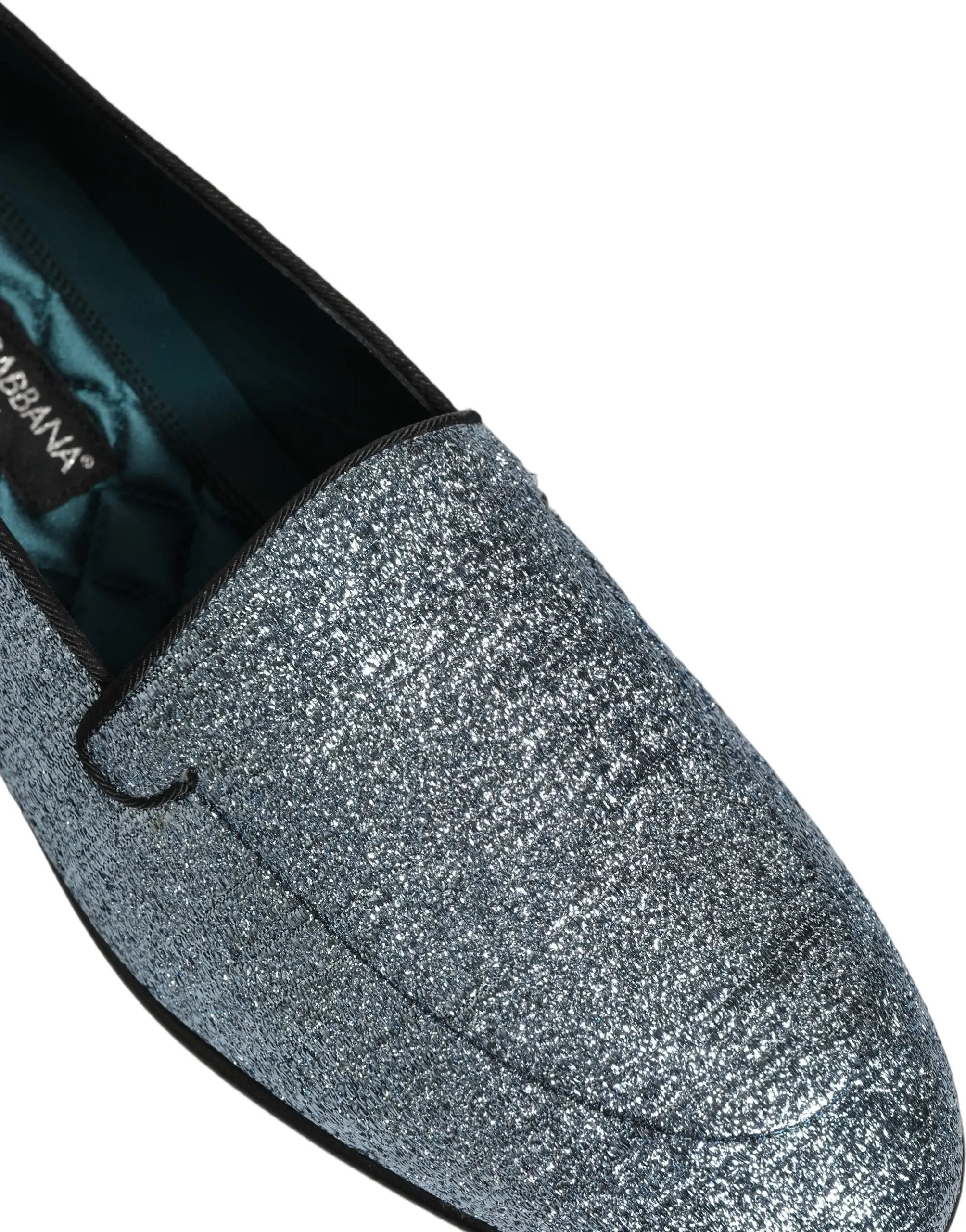 Mocassins Dolce & Gabbana en lurex bleu à paillettes avec logo DG