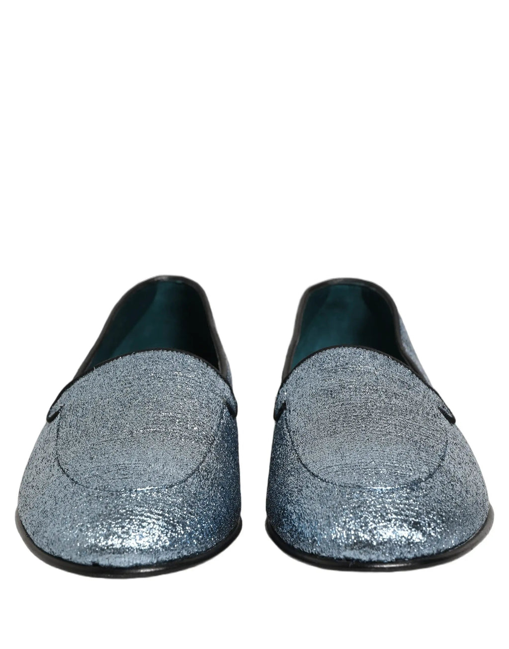 Mocassins Dolce & Gabbana en lurex bleu à paillettes avec logo DG