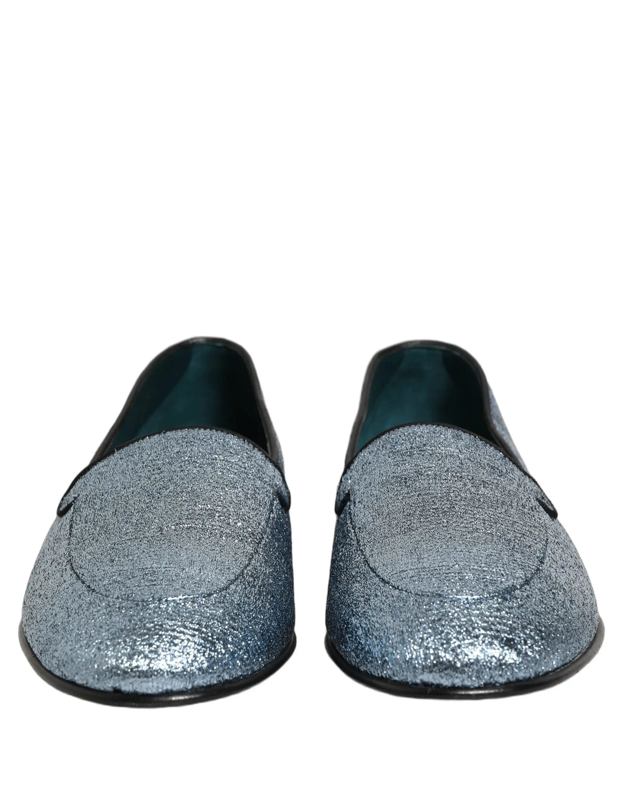 Mocassins Dolce & Gabbana en lurex bleu à paillettes avec logo DG