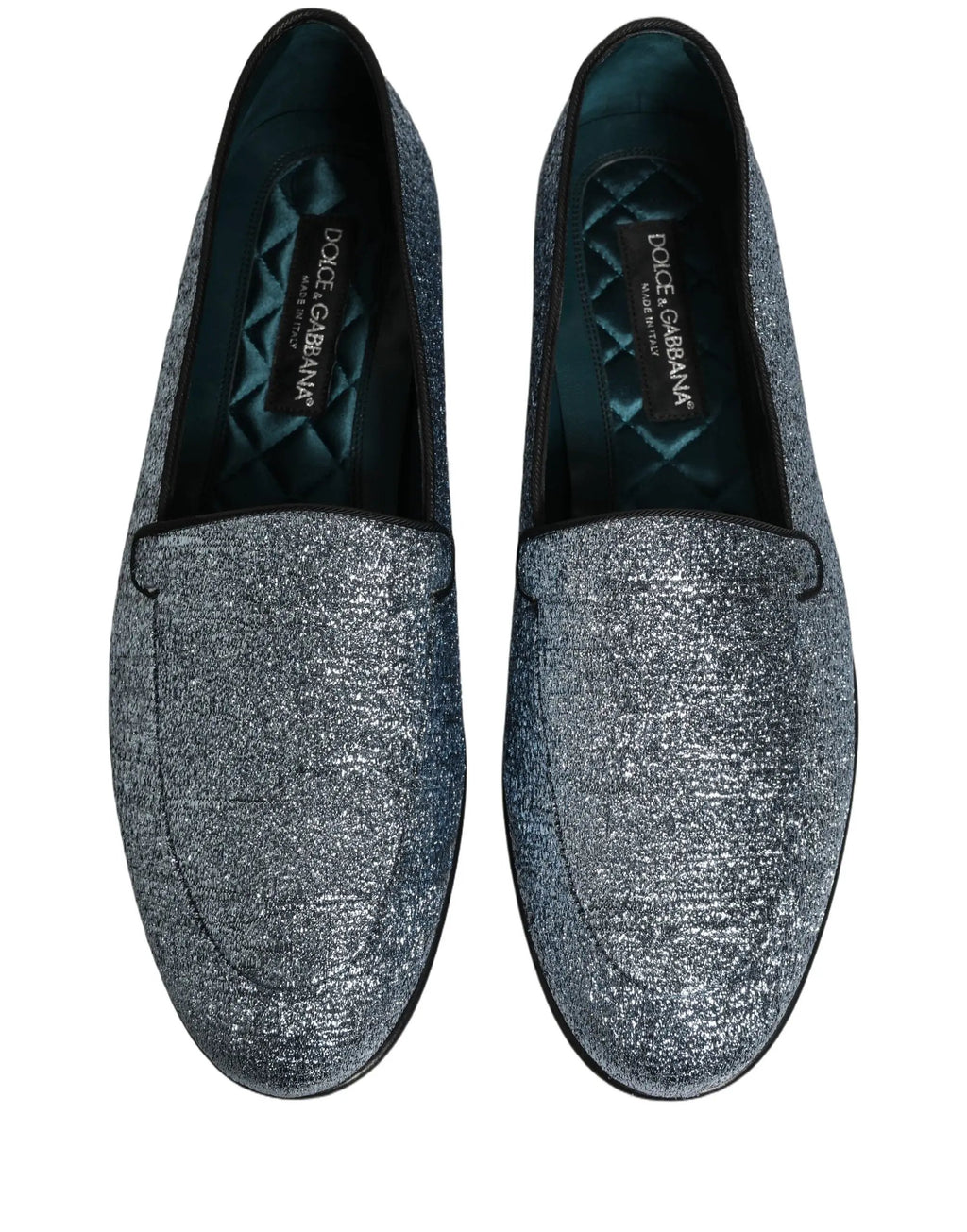 Mocassins Dolce & Gabbana en lurex bleu à paillettes avec logo DG