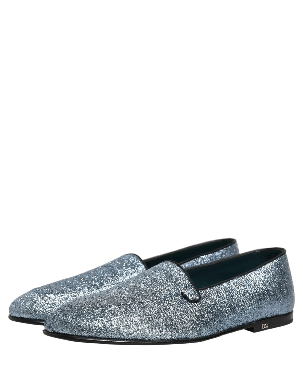 Mocassins Dolce & Gabbana en lurex bleu à paillettes avec logo DG