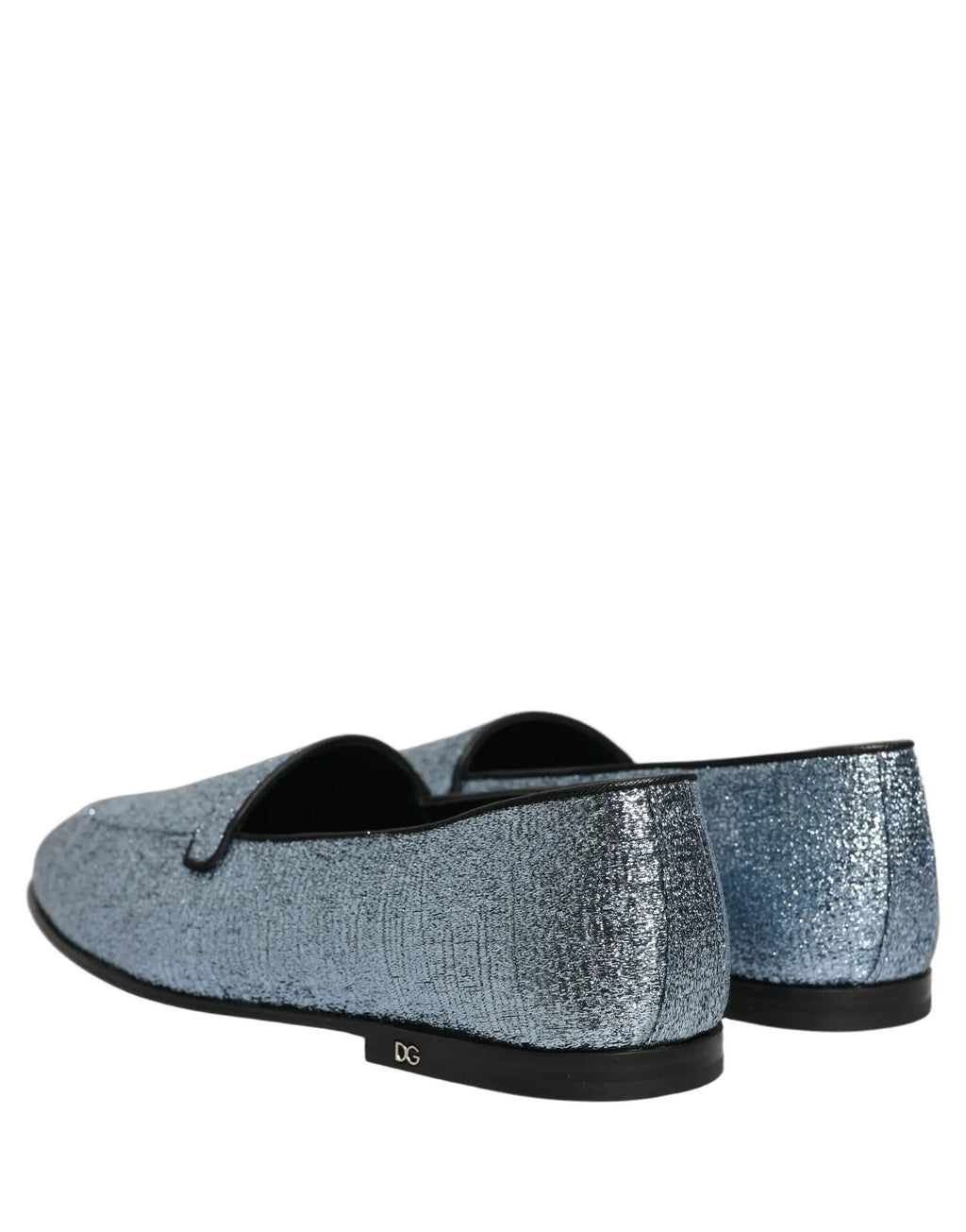 Mocassins Dolce & Gabbana en lurex bleu à paillettes avec logo DG