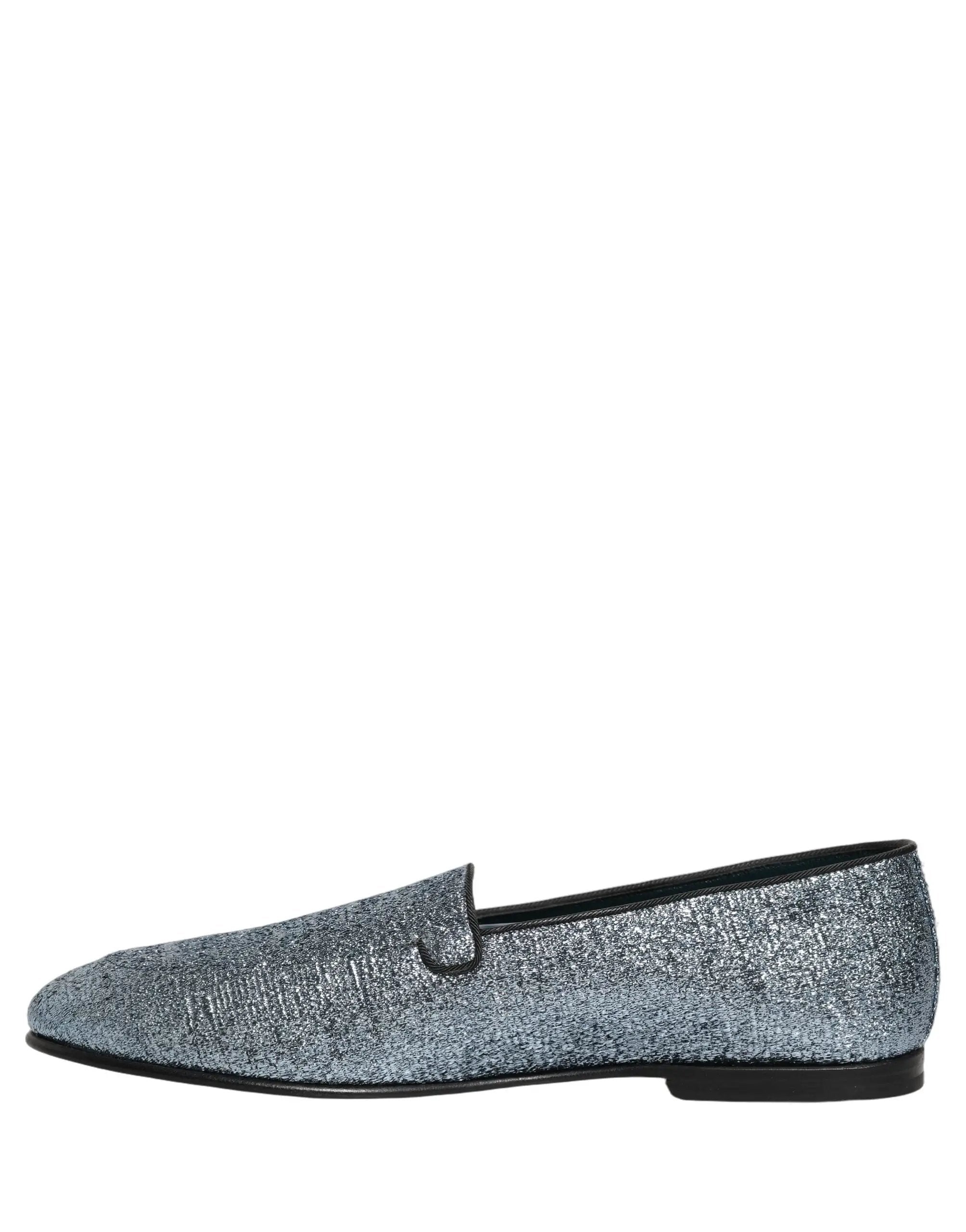 Mocassins Dolce & Gabbana en lurex bleu à paillettes avec logo DG