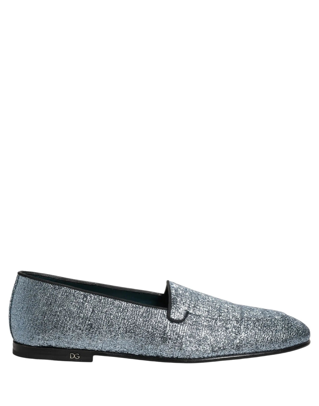 Mocassins Dolce & Gabbana en lurex bleu à paillettes avec logo DG