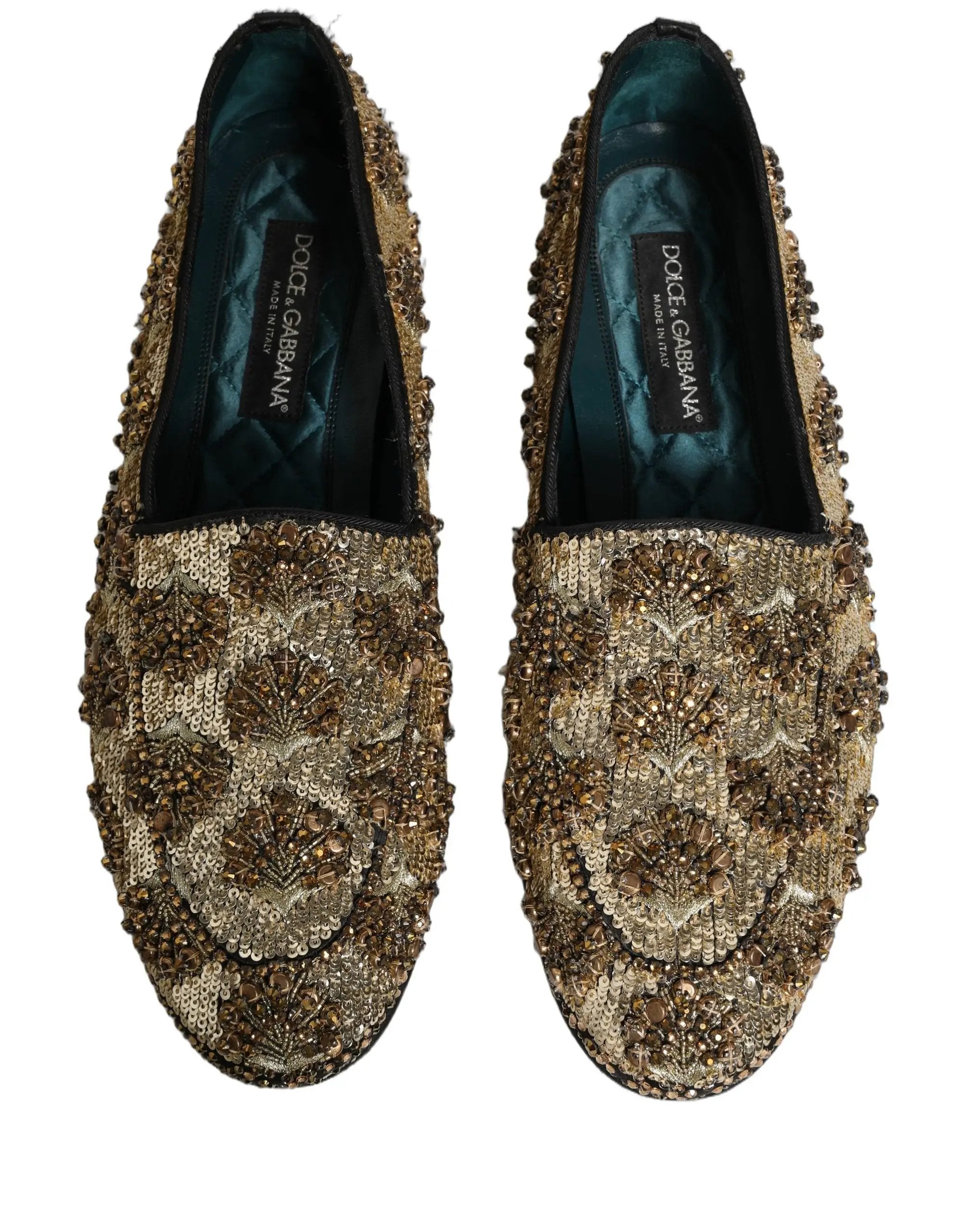 Dolce & Gabbana Gold Sequin Embellished Dress Loafers Shoes