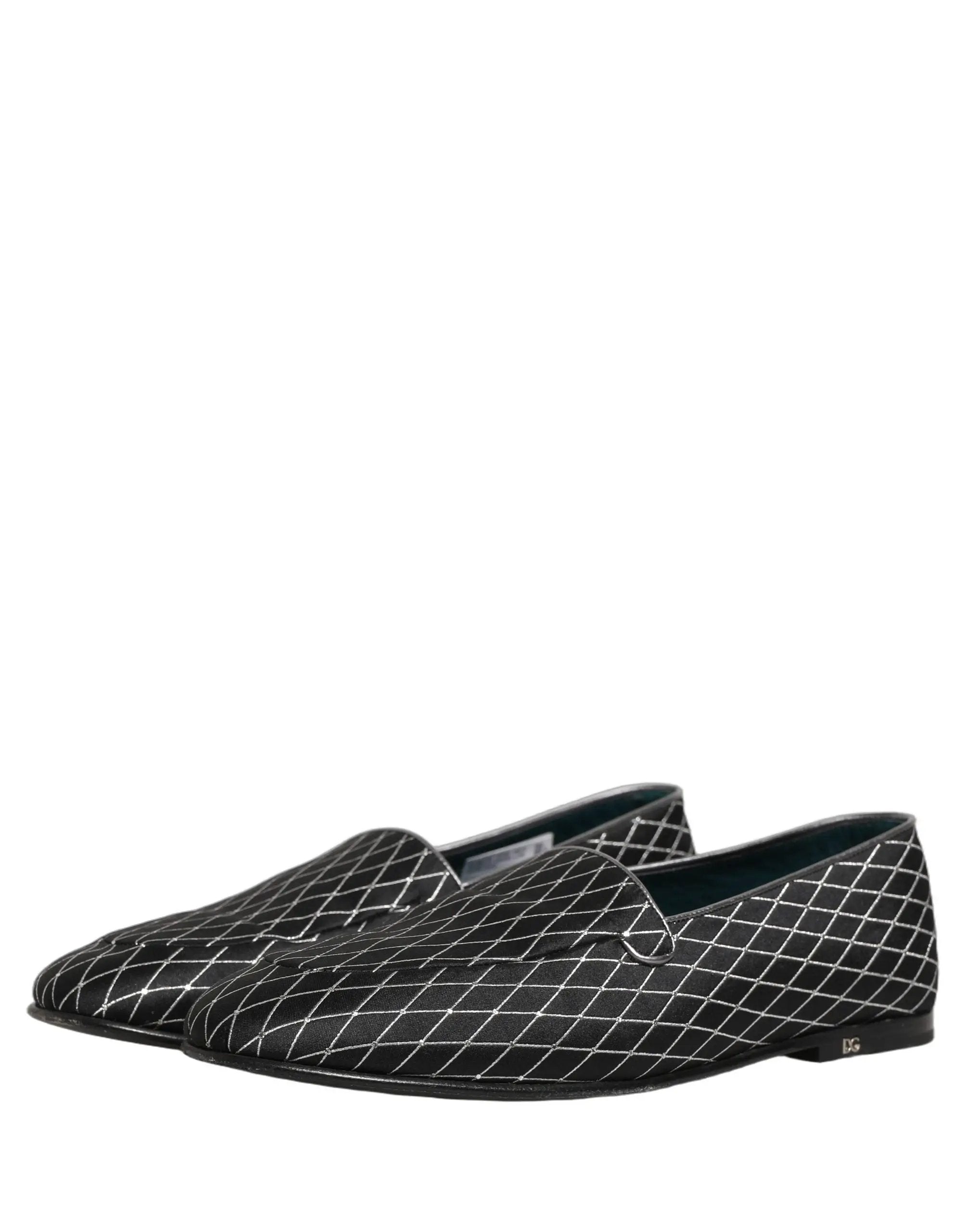 Chaussures Loafers Dolce & Gabbana en Velours Noir et losanges cousus