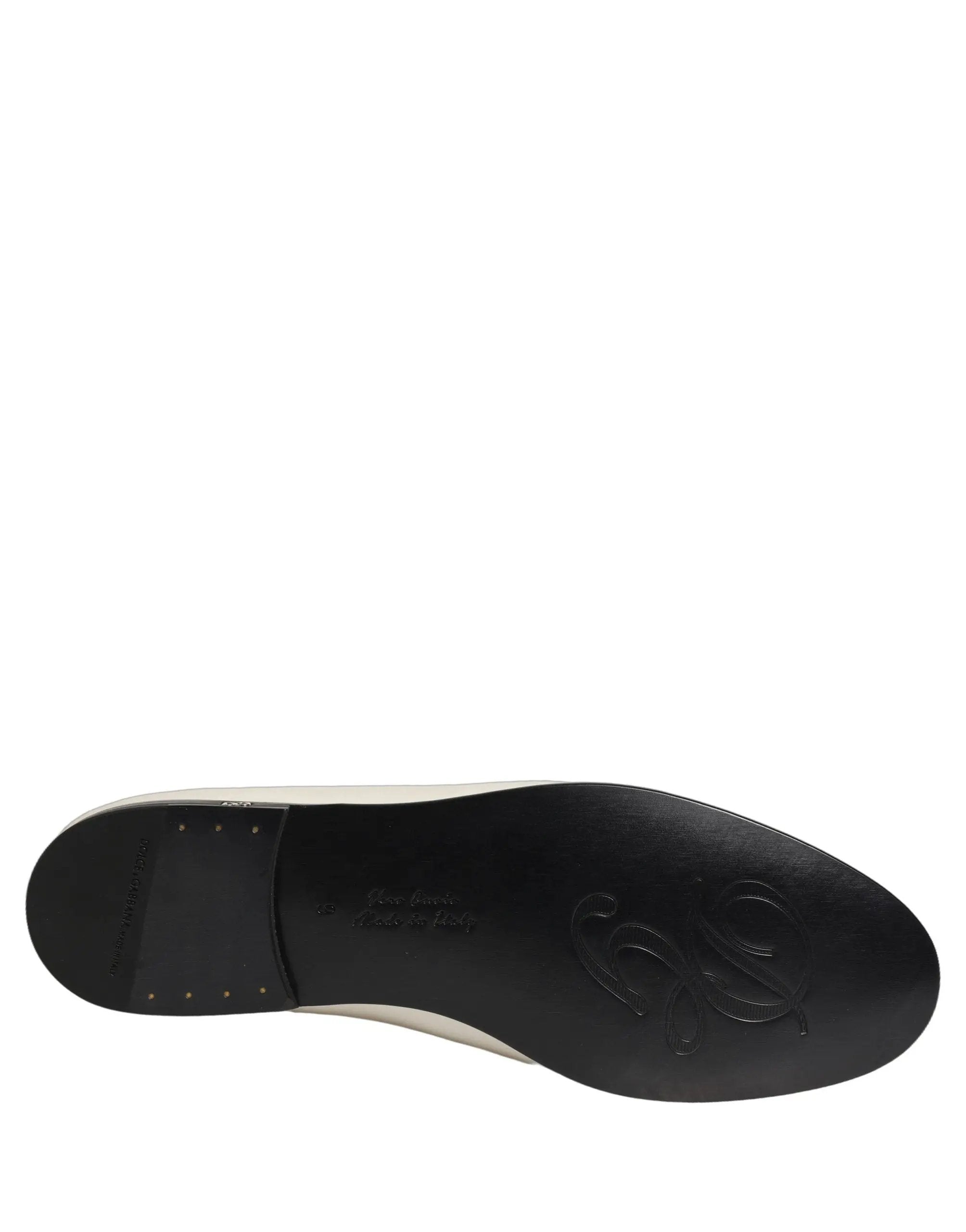 Dolce & Gabbana White Satin Logo Slip On Flats Loafers Shoes