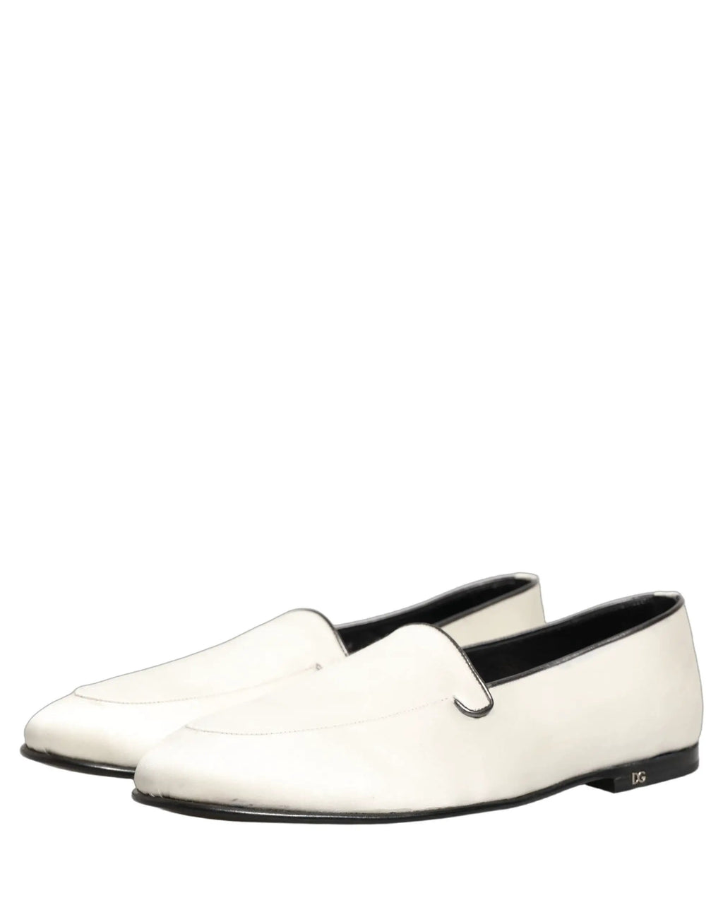 Dolce & Gabbana White Satin Logo Slip On Flats Loafers Shoes