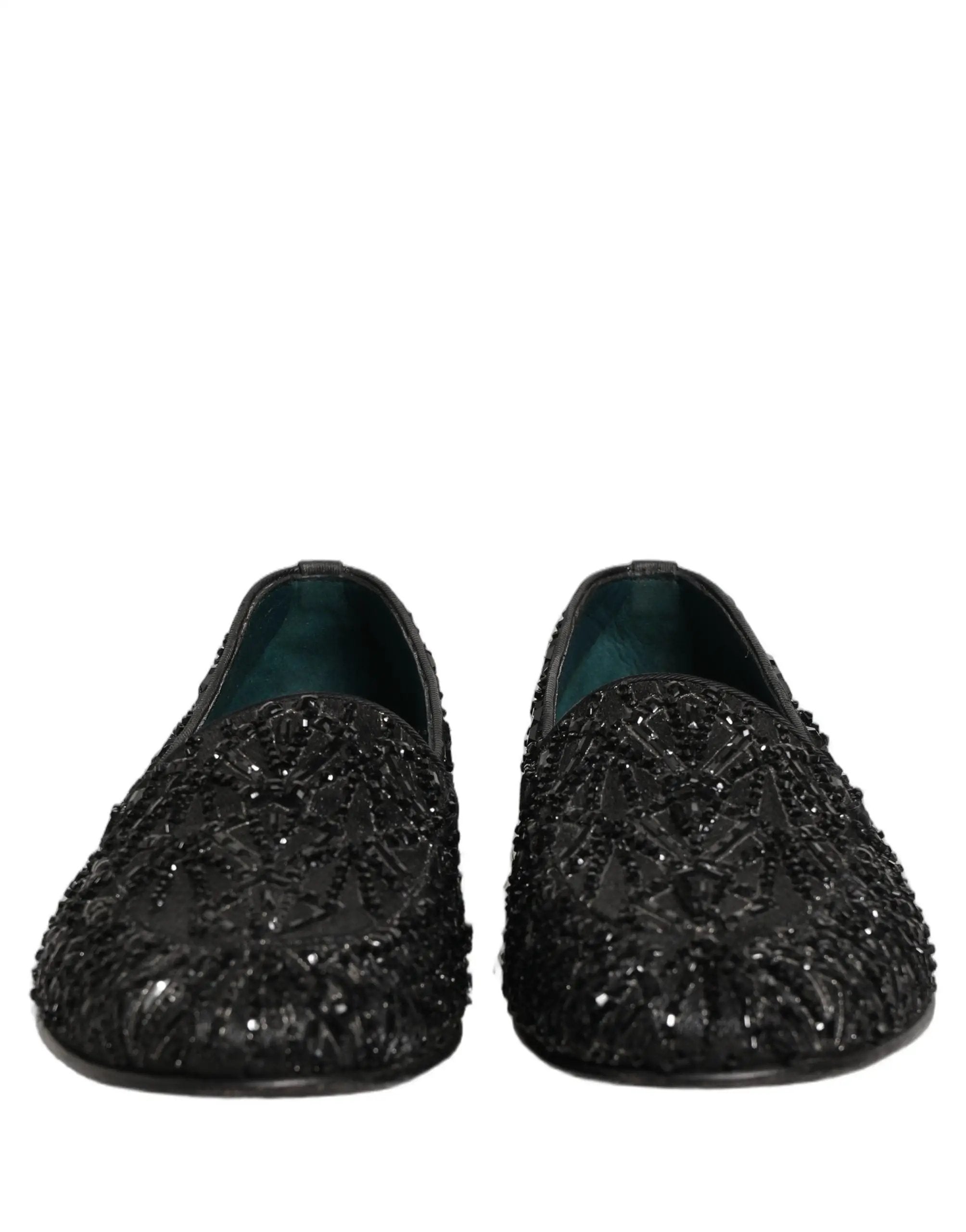 Dolce & Gabbana Black Velvet Embroidered Dress Loafers Shoes