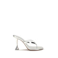 Amina Muaddi Silver Calf Leather Bos Taurus Stiletto Heel Sandals
