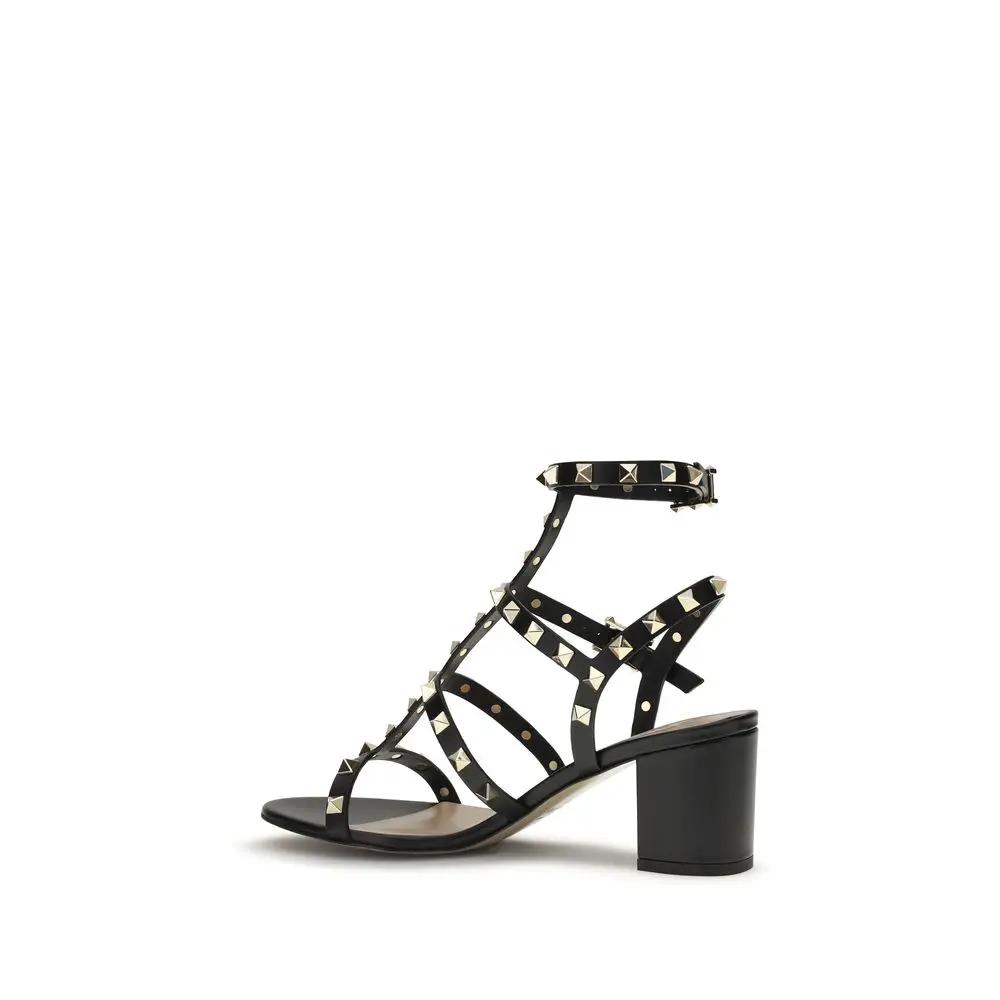 Valentino Garavani Black Calf Leather Bos Taurus Stiletto Heel Sandals