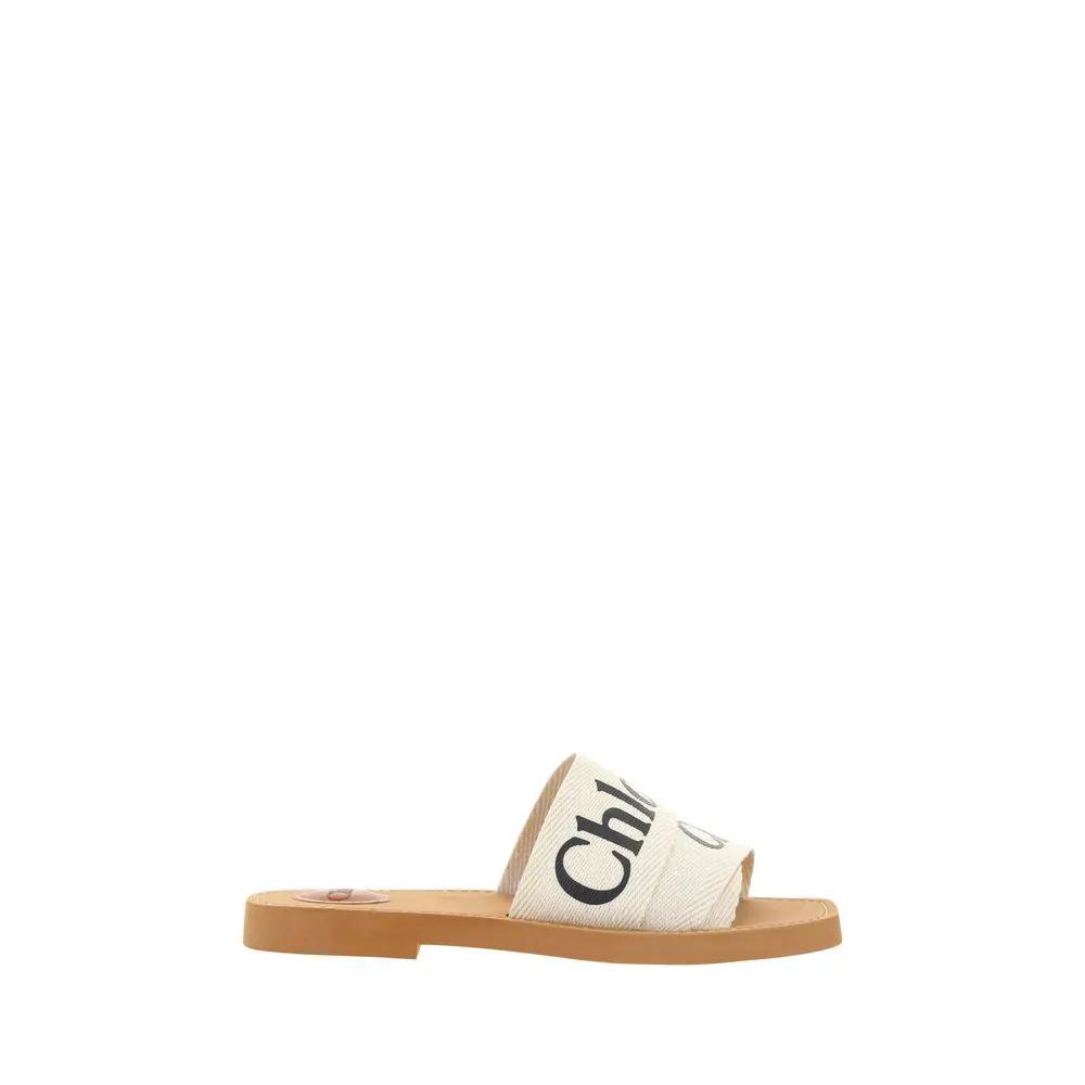 Sandales plates Chloé en lin blanc