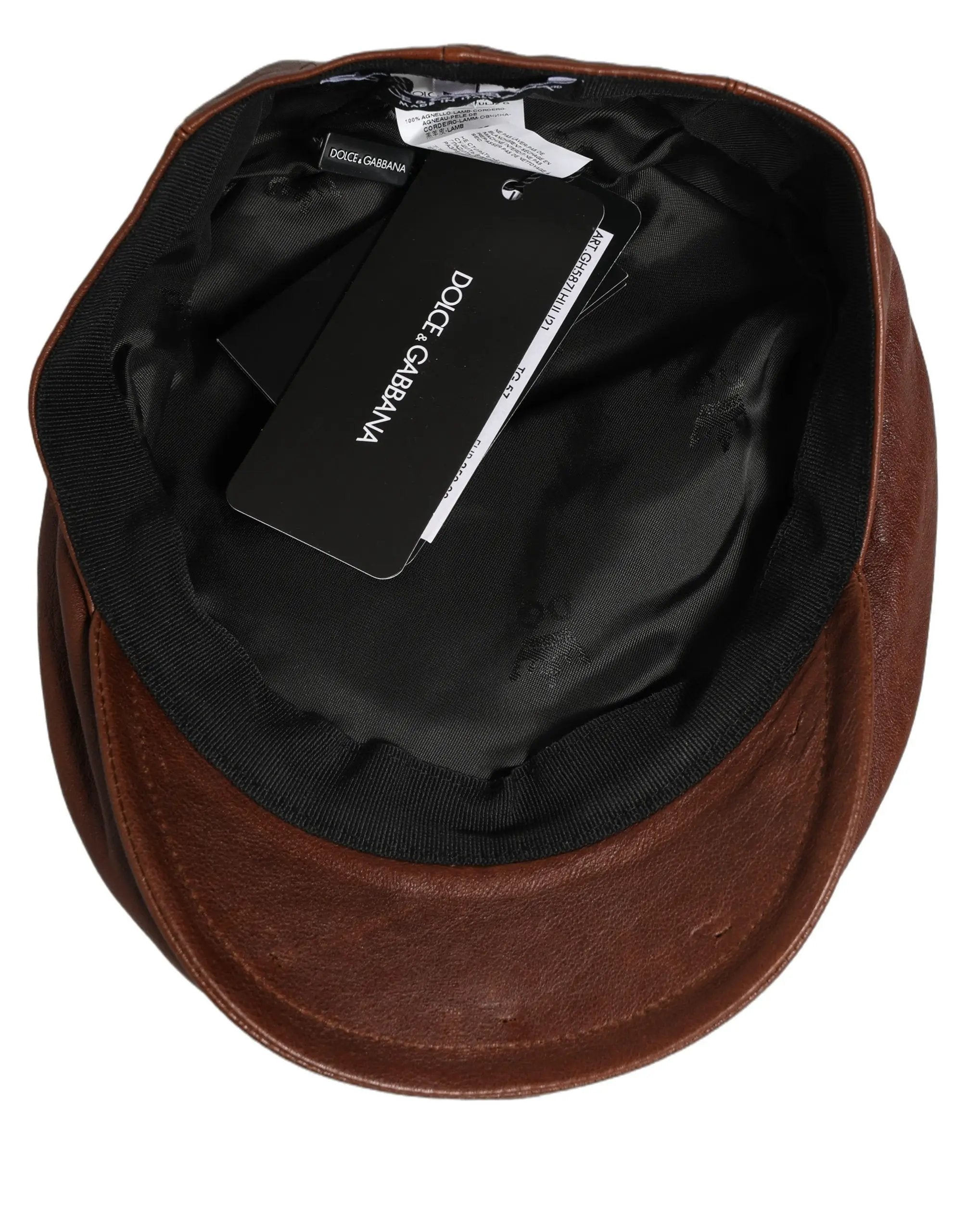 Casquette de Gavroche Dolce & Gabbana en Cuir d'Agneau Marron pour Homme