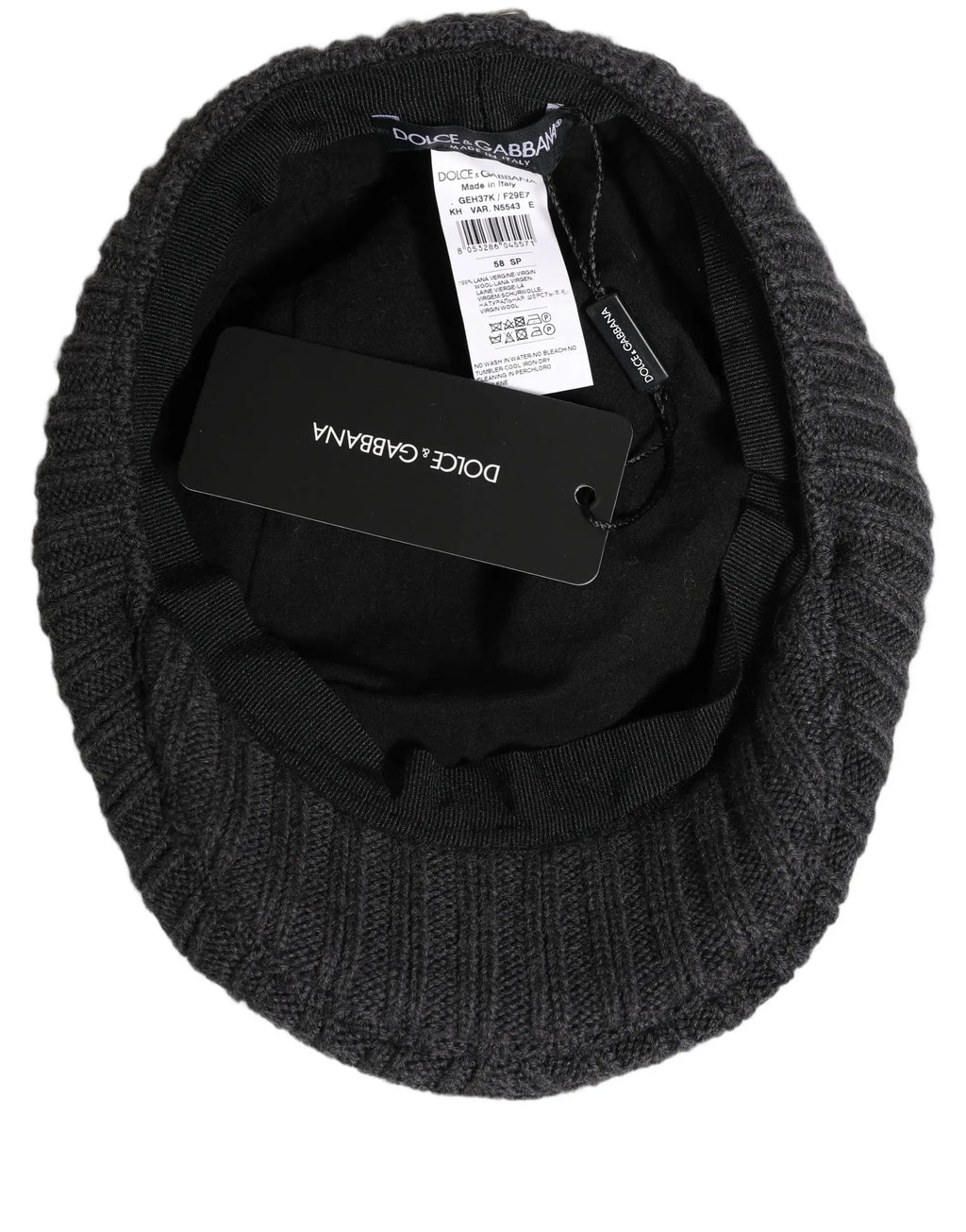 Dolce & Gabbana Homme Chapeau Casquette Gavroche en Laine Tricotée Gris Foncé