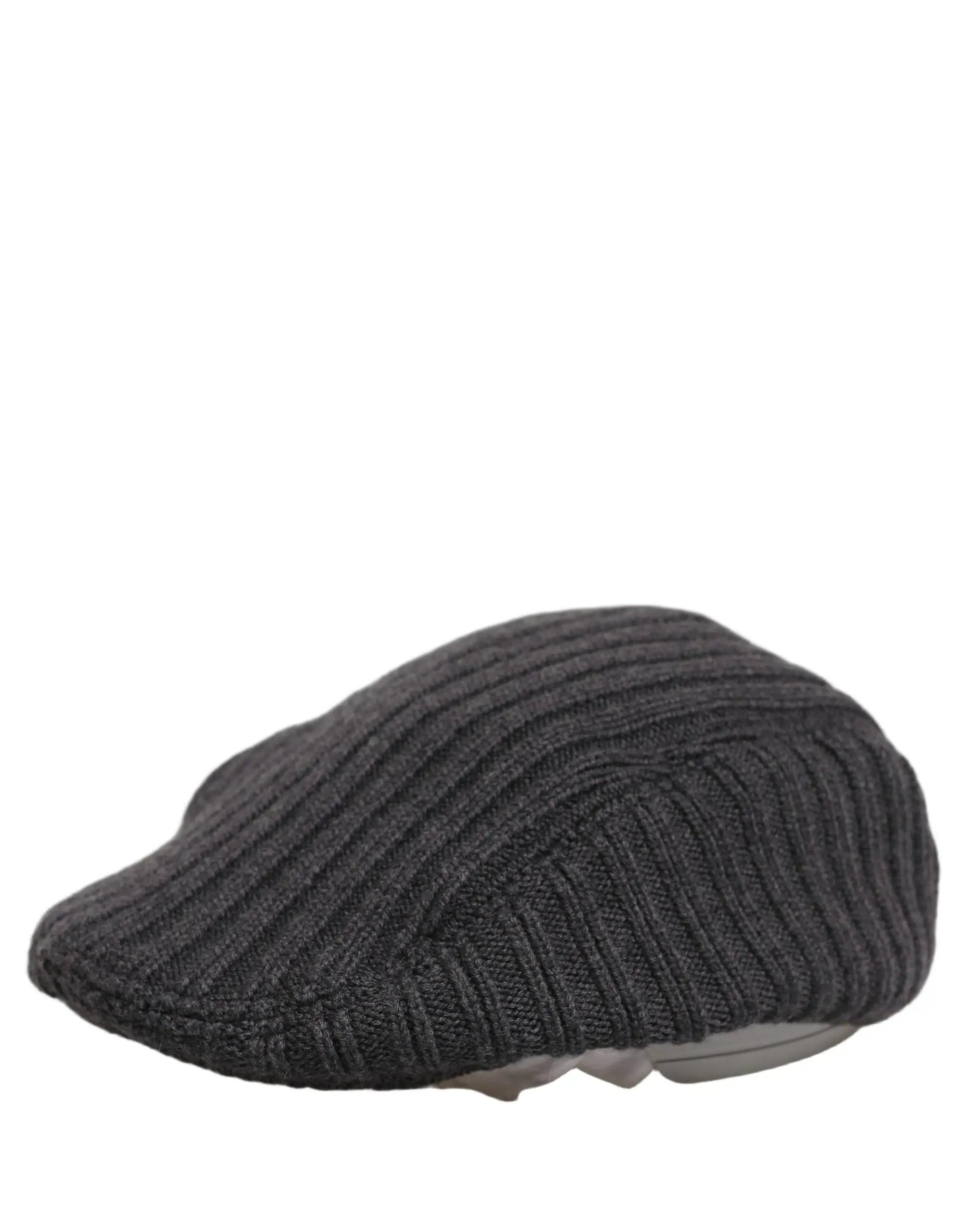 Dolce & Gabbana Homme Chapeau Casquette Gavroche en Laine Tricotée Gris Foncé