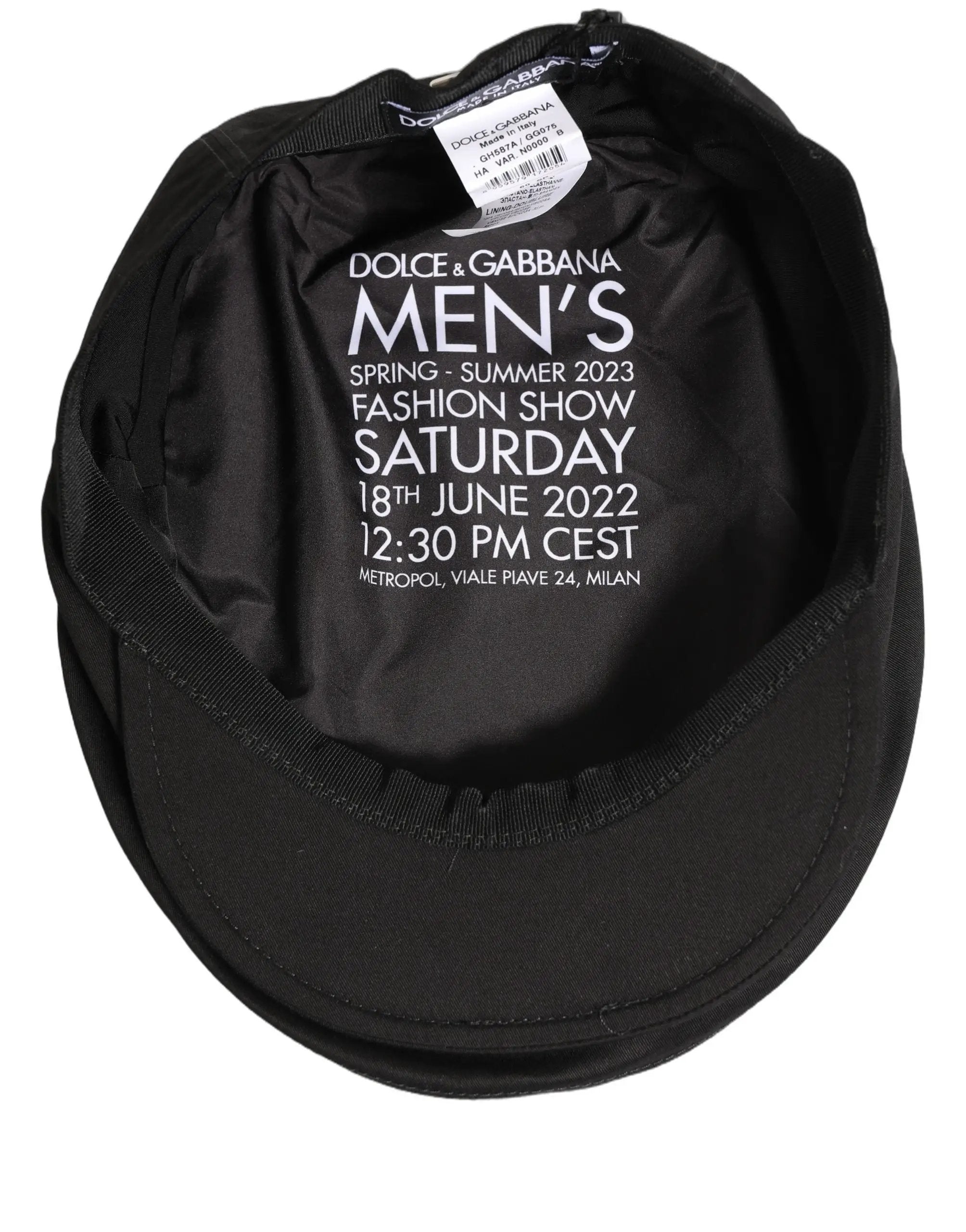 Dolce & Gabbana Men Black Cotton Stretch Newsboy Cloth Capello Hat