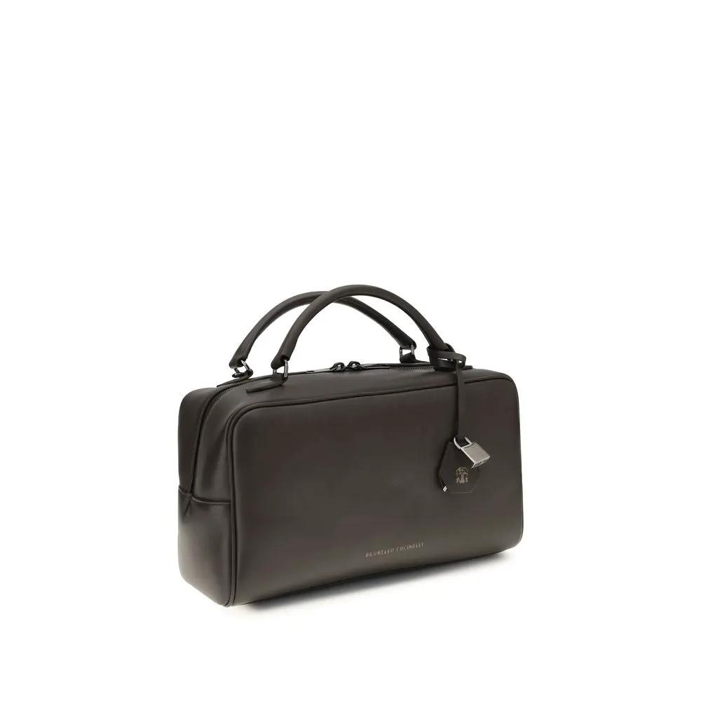 Brunello Cucinelli Brown Calf Leather Bos Taurus Shoulder Bag