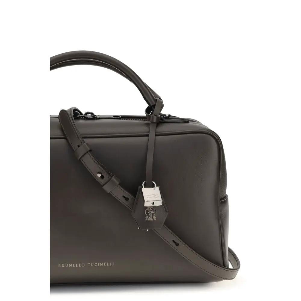 Brunello Cucinelli Brown Calf Leather Bos Taurus Shoulder Bag