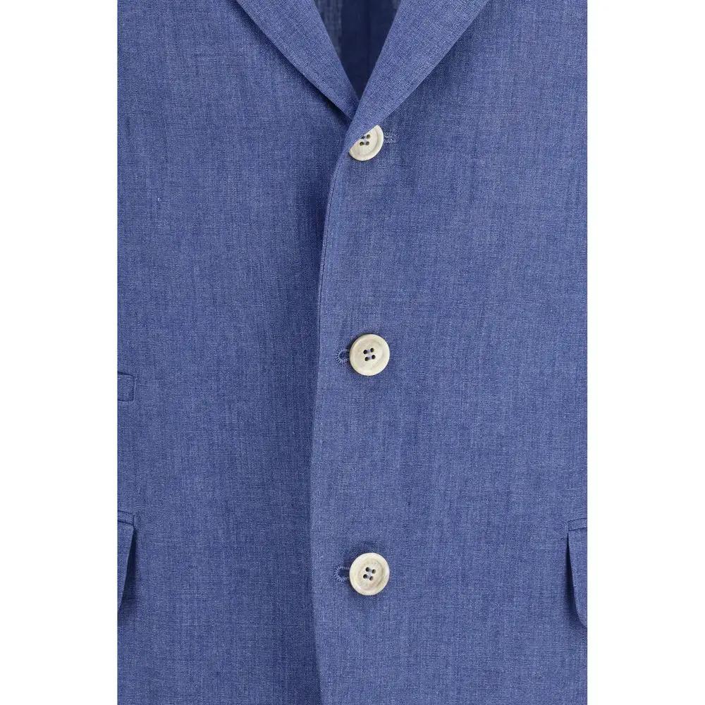 Brunello Cucinelli Blue Linen Full-Length Jacket