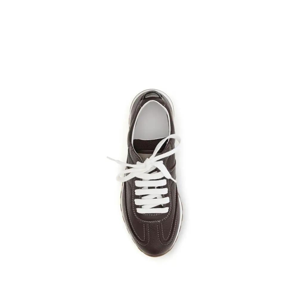 Baskets de sport Brunello Cucinelli en cuir de veau marron Bos Taurus