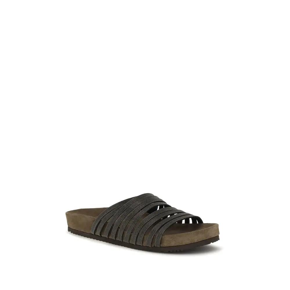 Sandales plates Bos Taurus en cuir de veau noir Brunello Cucinelli