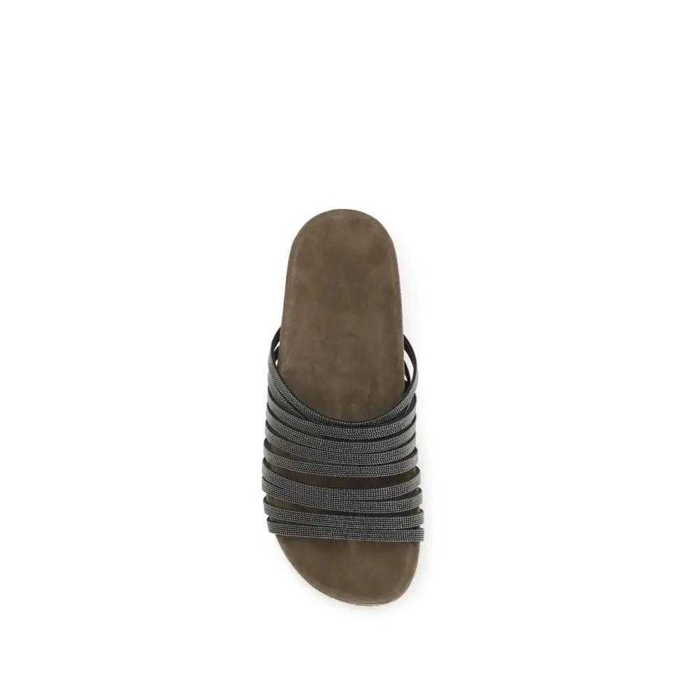 Sandales plates Bos Taurus en cuir de veau noir Brunello Cucinelli