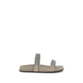 Sandales plates Bos Taurus en cuir de veau gris Brunello Cucinelli