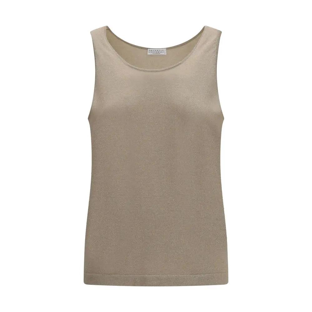 T-shirt sans manches Brunello Cucinelli en cachemire beige