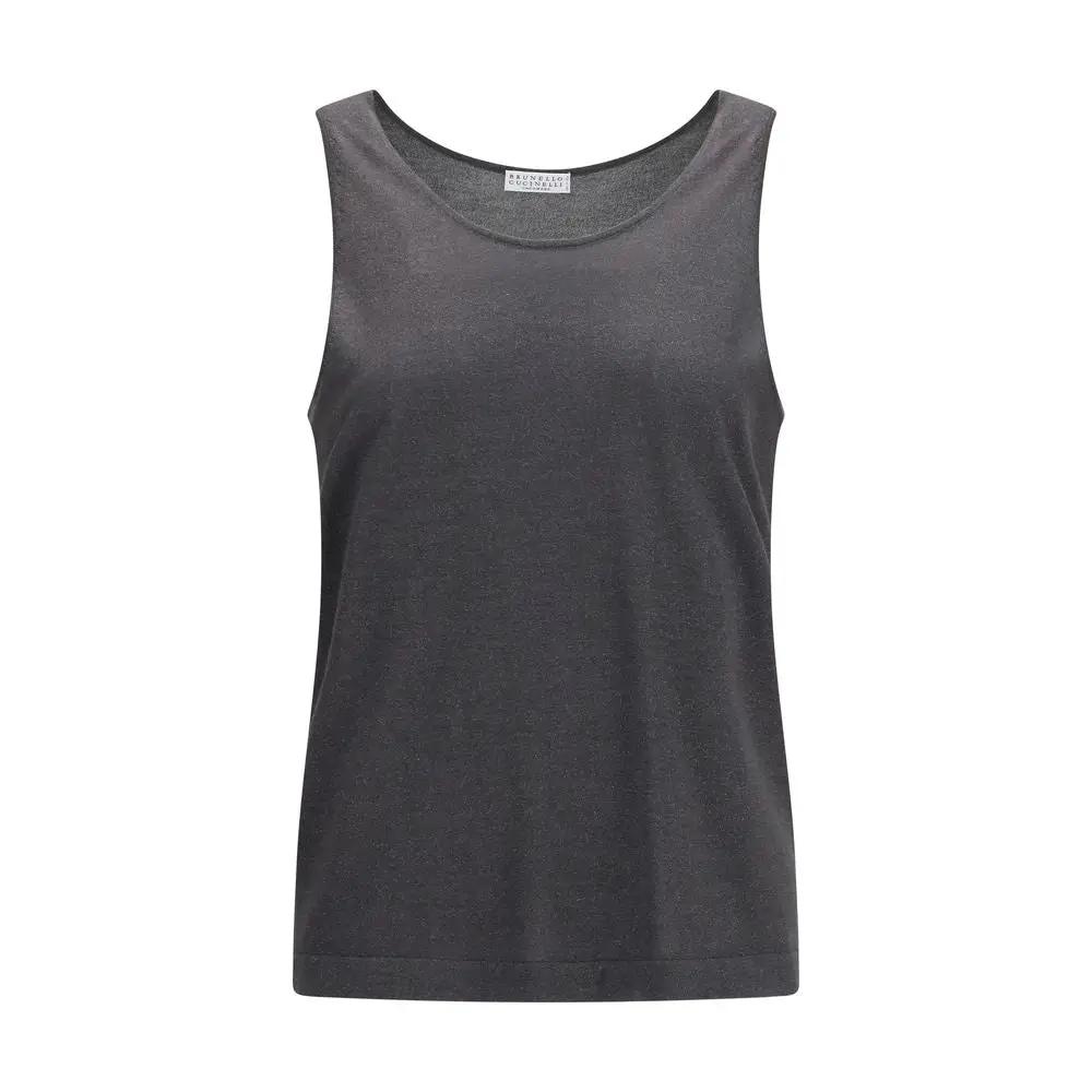 T-shirt sans manches en cachemire gris Brunello Cucinelli