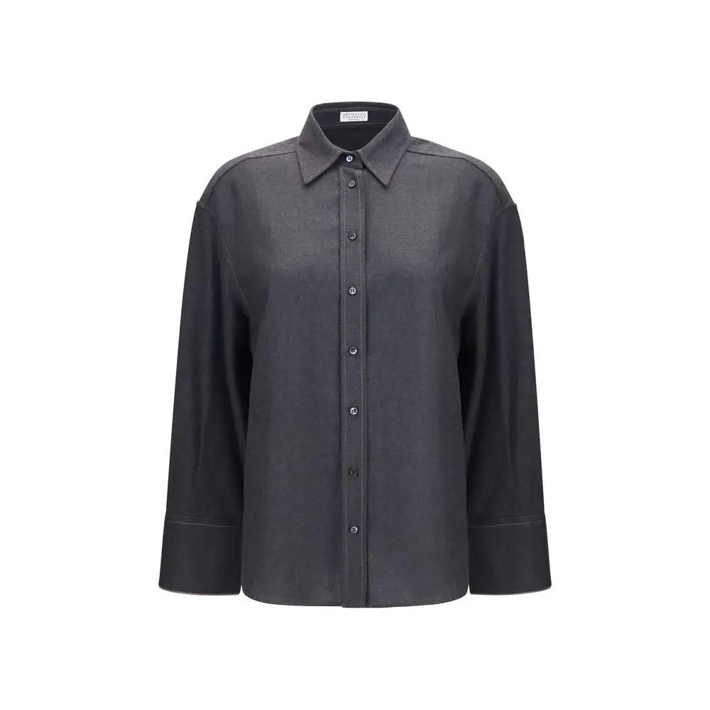 Brunello Cucinelli Gray Wool Oves Aries Dress Shirt