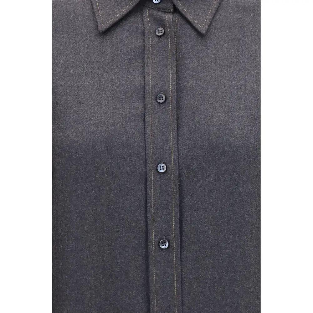 Brunello Cucinelli Gray Wool Oves Aries Dress Shirt