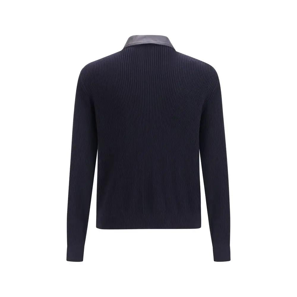 Brunello Cucinelli Blue Calf Leather Bos Taurus Leather Jacket