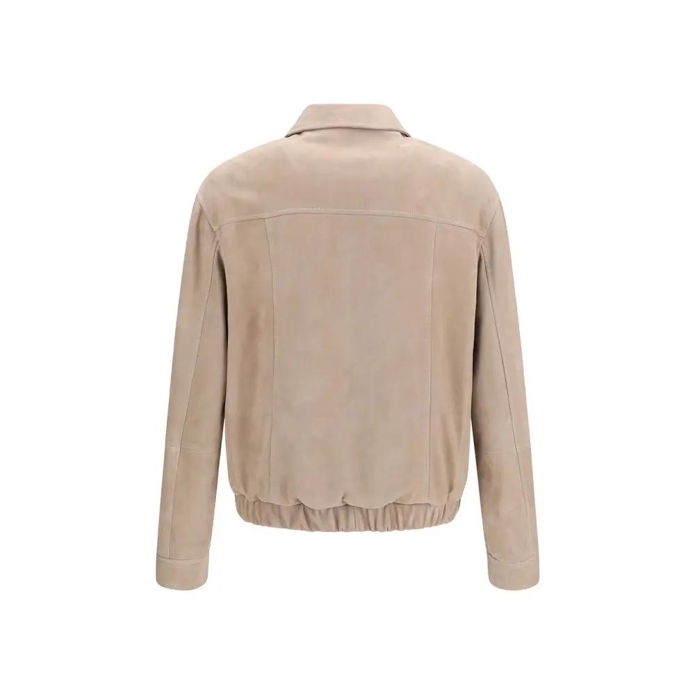 Brunello Cucinelli Bomber en cuir de veau beige Bos Taurus