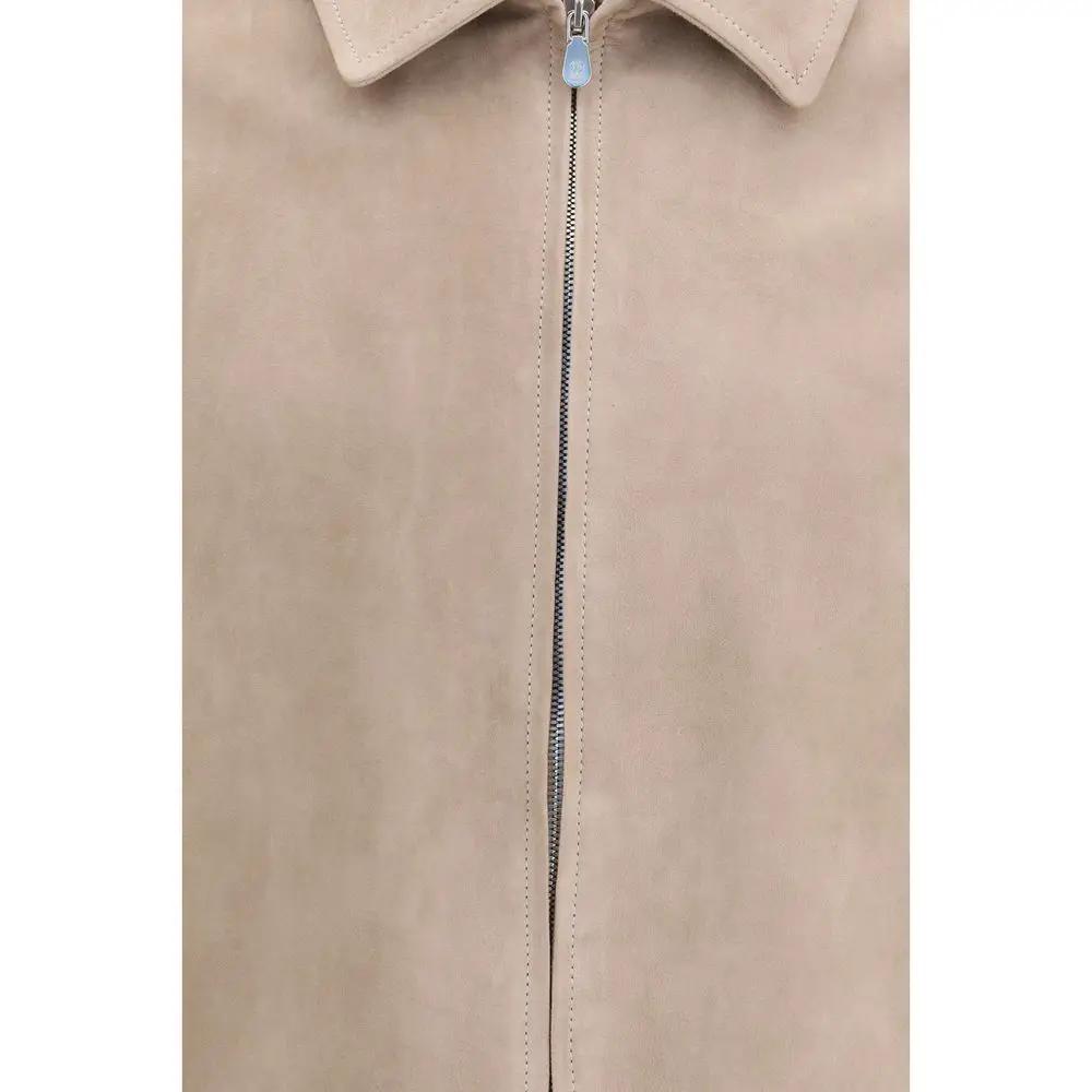 Brunello Cucinelli Bomber en cuir de veau beige Bos Taurus