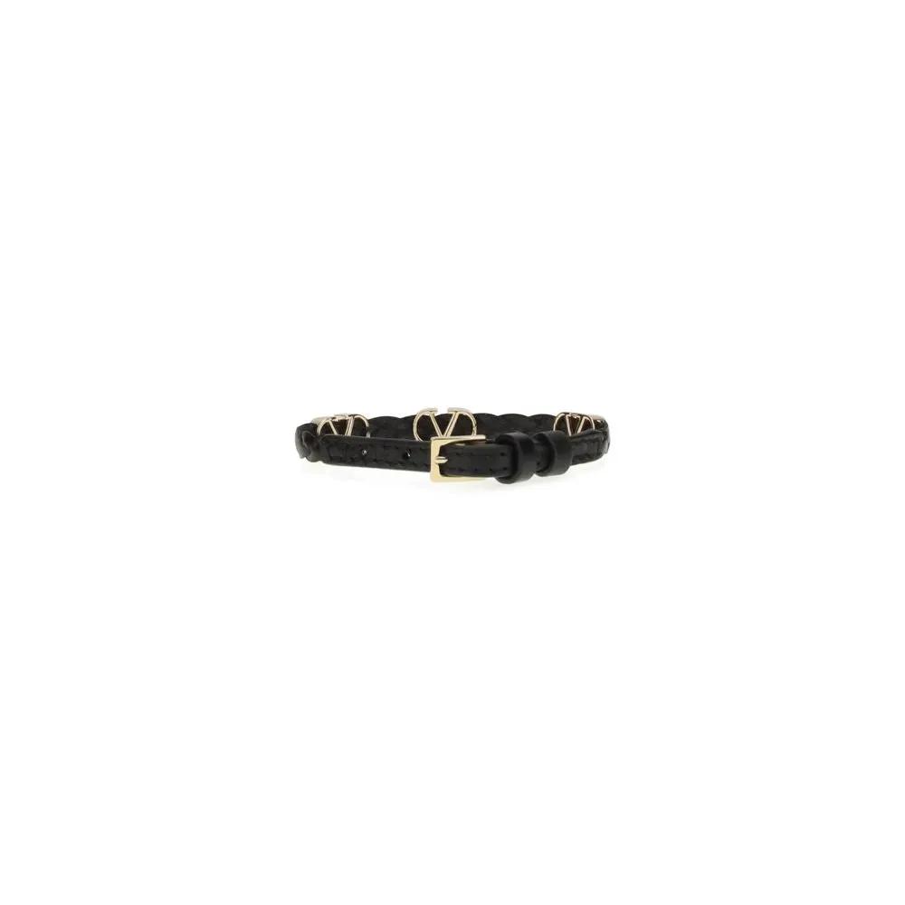 Bracelet Valentino Garavani Bos Taurus en cuir de veau noir