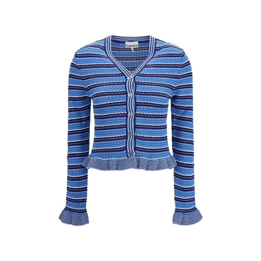 Cardigan en coton bleu Ganni