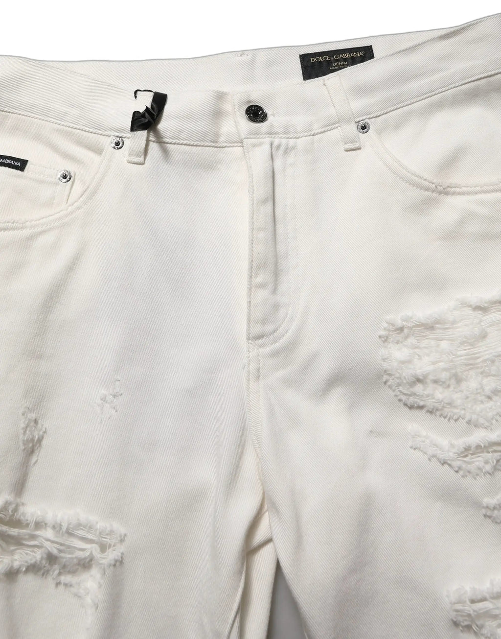 Jean droit en denim effet vieilli en coton blanc Dolce & Gabbana