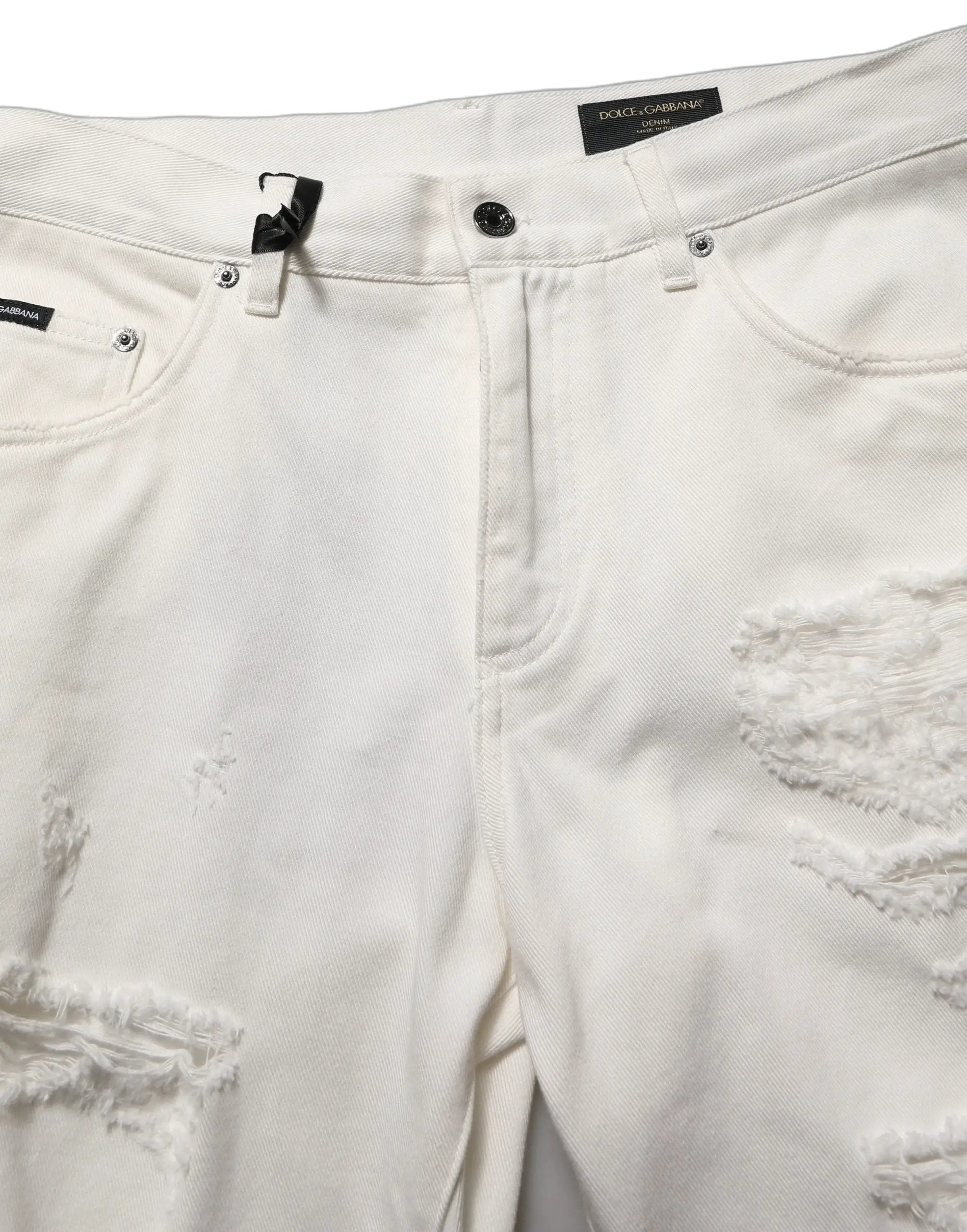 Jean droit en denim effet vieilli en coton blanc Dolce & Gabbana