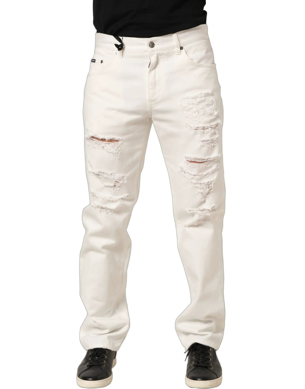 Jean droit en denim effet vieilli en coton blanc Dolce & Gabbana